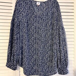 CAbi Blue Script Print Blouse